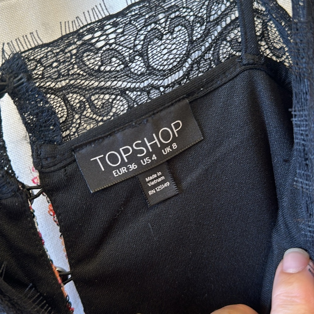 Topshop Size 4 Women's Floral Sequin Lace Trim Slip Mini Dress in Black Multi - Picture 5 of 5